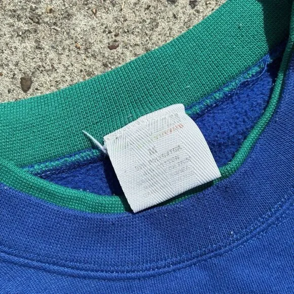 Cheetah VTG 90s Sweatshirt Sweater Green Black Colorblock Stripe Pullover Mens L - Picture 3 of 12